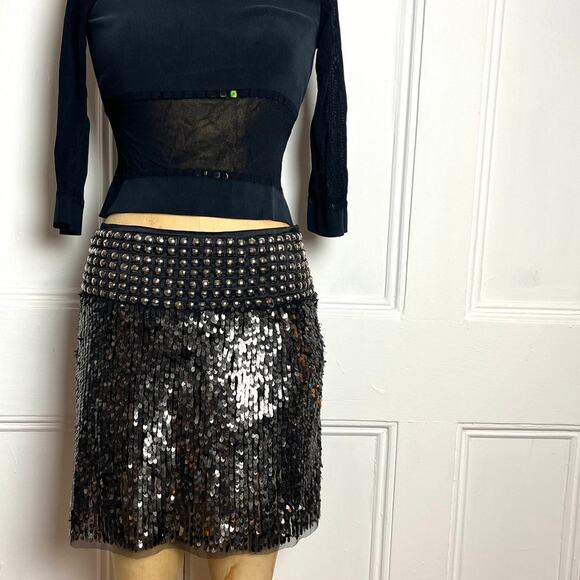 Aqua Lux Party Straight skirt with grey sequins and silver studs Glamour Festive - Picture 2 of 6